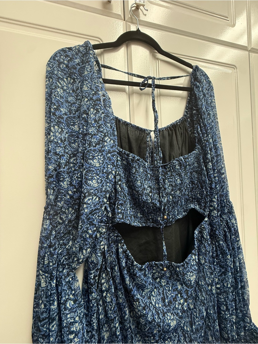 Free People Blue Floral Midi Dress with Smocked Bodice - Picture 6 of 7